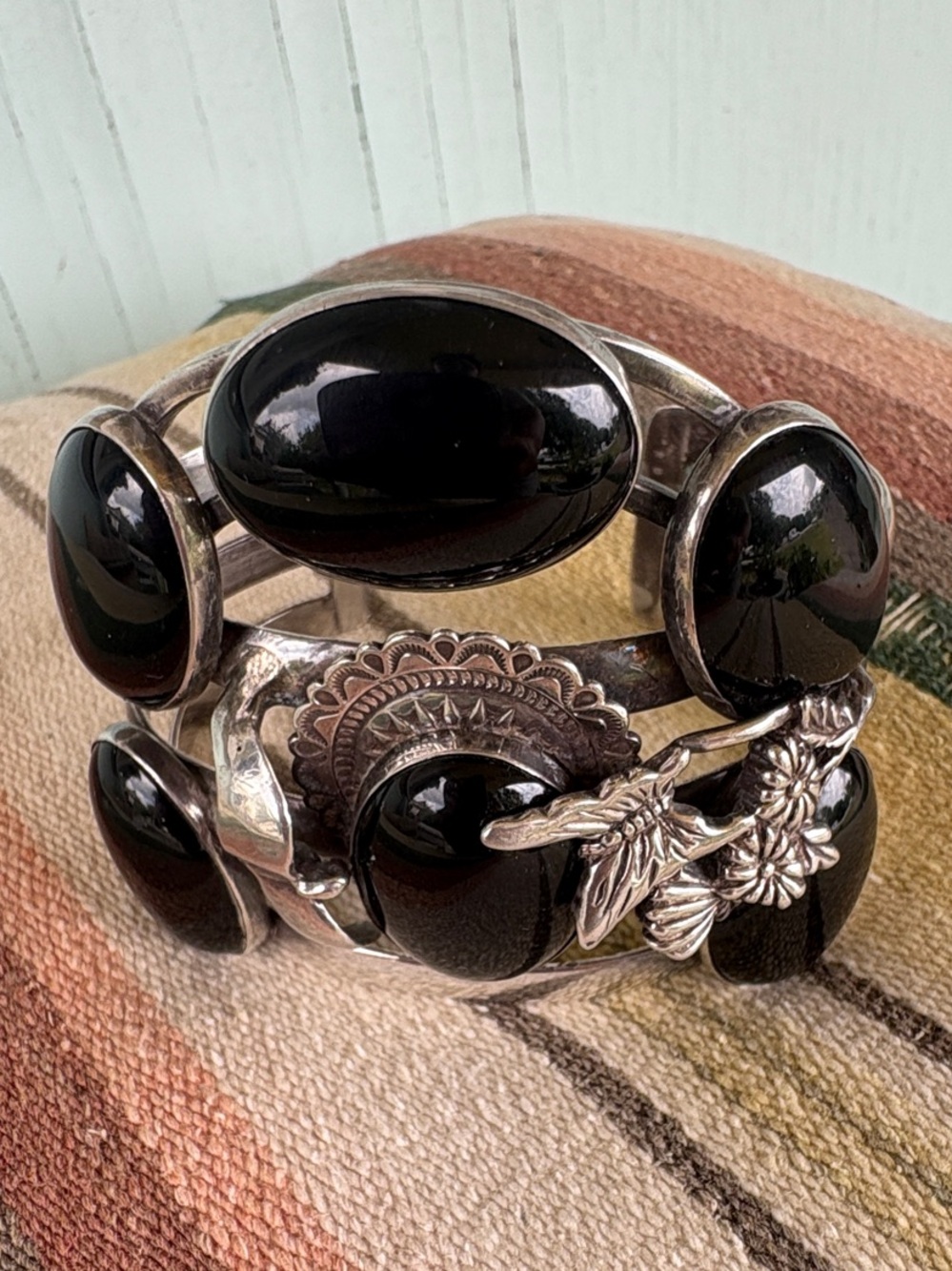 Large Sterling & Onyx Bill Kirkham Signed Cuff